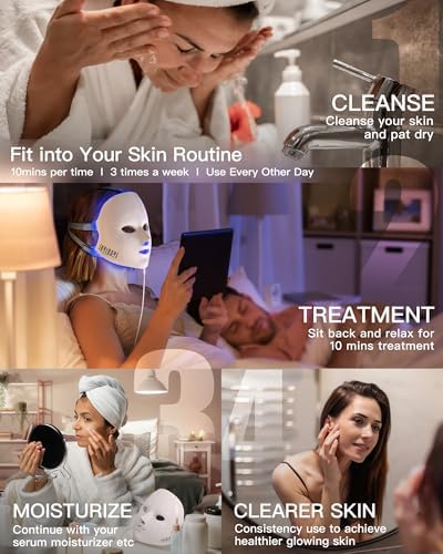 NEWKEY 4D LED Red Light Therapy Mask for Face Skin Glowing,630nm Led Light Therapy Face Mask Anti Wrinkle, Blue Light Therapy Face Mask for Acne,Home use...