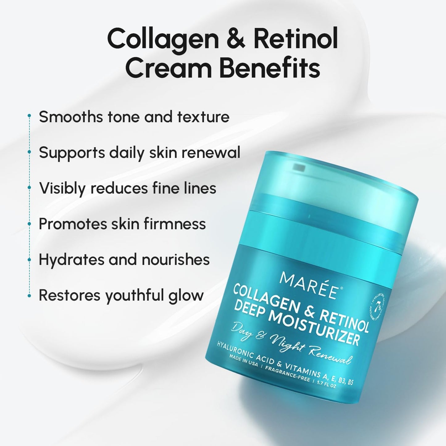 MAREE Face Moisturizer Retinol Cream for Face – Daily Wrinkle Cream for Women – Anti-Aging Face Cream – Facial Moisturizer with Collagen – Crema Hidratante...